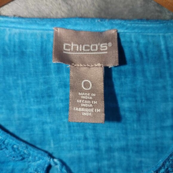 Chicos Women's S Aqua Blue Split Sleeve Versatile Vibrant Vintage Fairycore Top - Picture 2 of 11